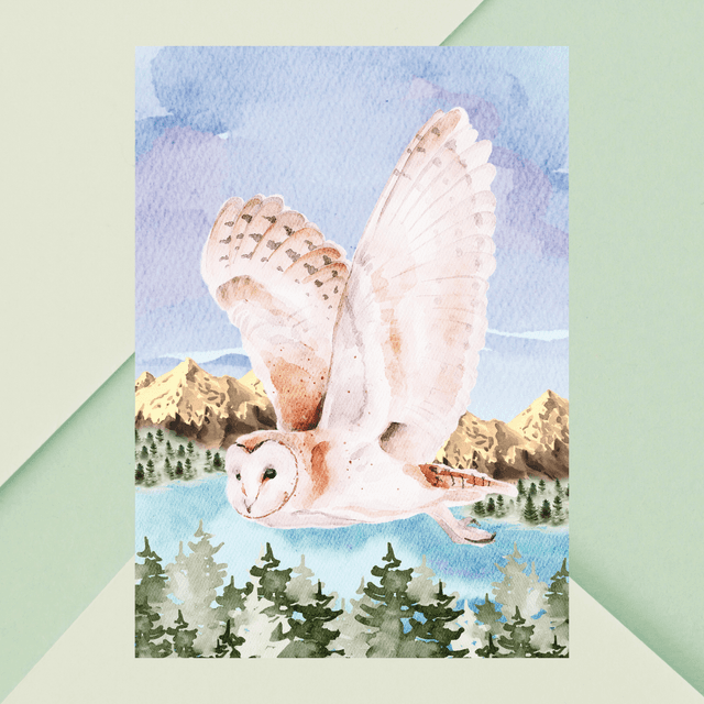 Impression d&#039;Art Chouette en Vol dans la Forêt / Snowy Owl Flying Through Forest Art Print – Majestic Winter Sky Decor