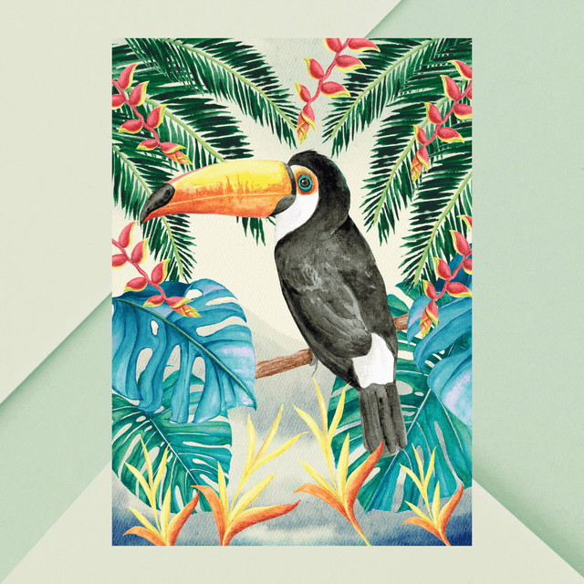 Impression Toucan dans la Forêt Tropicale d&#039;Amazonie - Décoration Murale Exotique / Toucan in Amazon Rainforest Art Print - Exotic Wall Decor