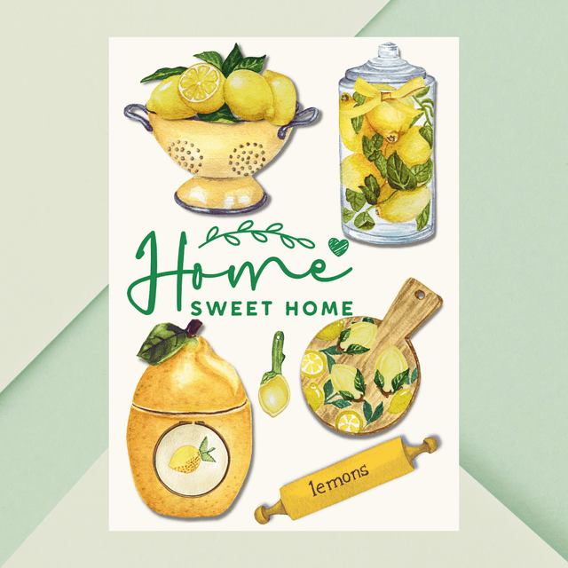 Impression d&#039;Art Typographique Citrons - &#039;Home Sweet Home / Lemons Typography Art Print - &#039;Home Sweet Home&#039; Wall Art