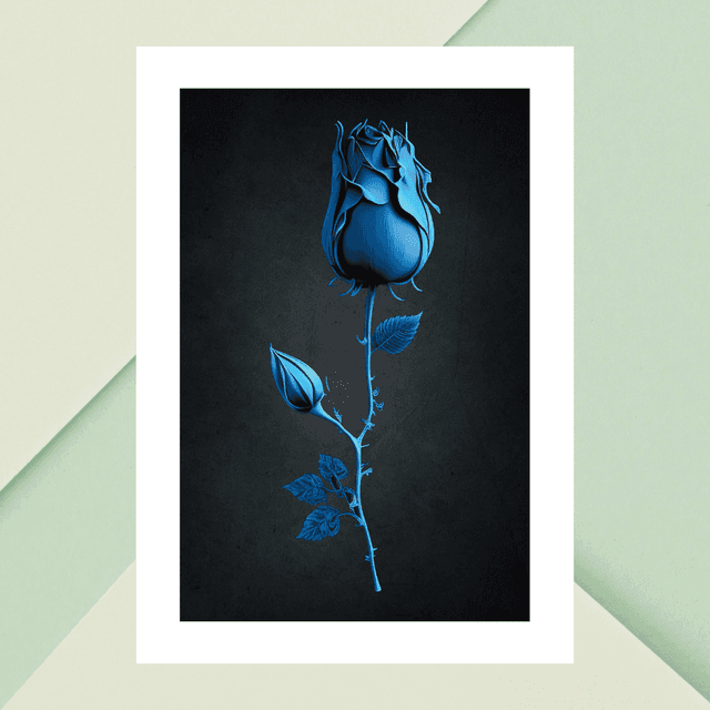  Rose Bleue sur Fond Gris Ombragé / Blue Rose on Shady Gray Background: Décoration Murale Élégance en Contraste