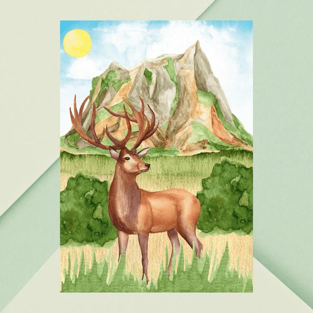Impression de Cerf Majestueux avec Bois dans les Collines - Décoration Nature /  Majestic Deer with Antlers in the Hills Art Print - Nature Decor
