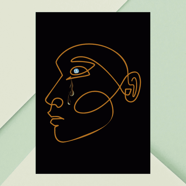 Impressions d&#039;Art en Ligne Élégantes: Hommes avec des Larmes sur Fond Noir / Elegant Line Art Prints: Men with Tears in the Dark Black
