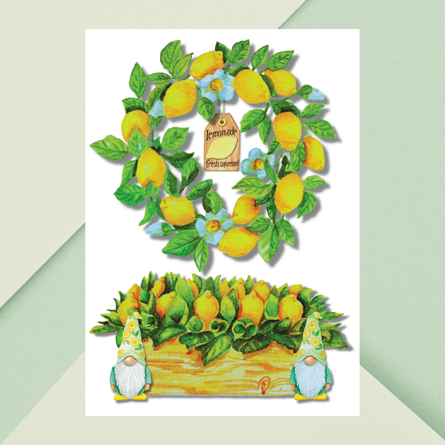 Impression d&#039;Art Jardin de Gnomes Citron - Décoration Fantaisiste  / Lemon Gnomes Garden Art Print - Whimsical Home Decor