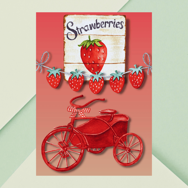  Impression Artistique de Vélo au Marché de Fraises / Strawberry Farm Market Bike: Décoration Murale Charme Rural