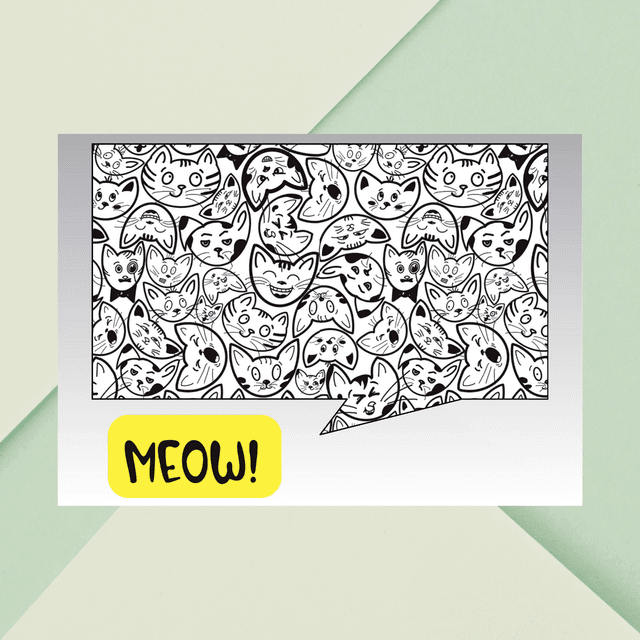 Impression Typographique &#039;Meow&#039; avec Visages de Chats - Décoration Murale Ludique / Meow Typography with Cat Faces Print - Playful Wall Decor