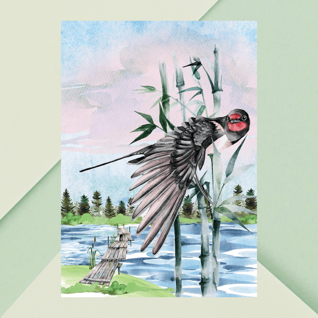 Impression d&#039;Art Sanctuaire d&#039;Oiseaux en Bambou –Décoration Mural Inspirée de la Nature / Bamboo Bird Sanctuary Art Print – Nature-Inspired Wall Decor