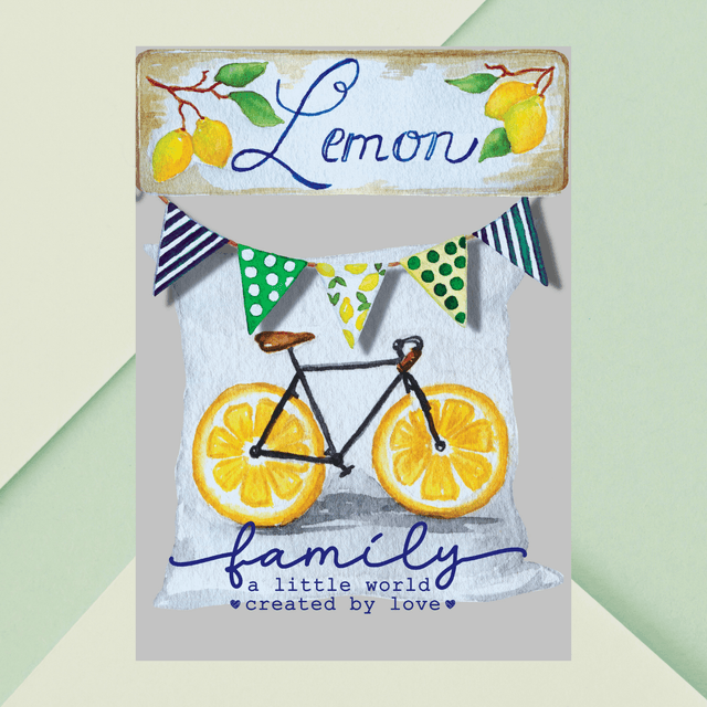 Impression d&#039;Art Typographique Vélo Citron - Citations sur la Famille / Lemon Slice Bike Typography Art Print - Family Quotes
