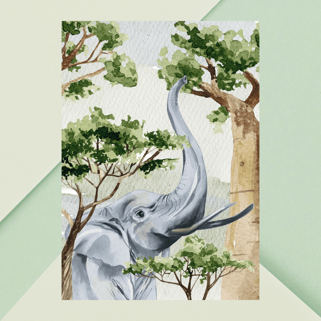 Impression d&#039;Éléphant Attrapant une Branche dans la Savane - Décoration Sauvage / Elephant Reaching for a Branch Art Print - Savannah Wildlife Decor