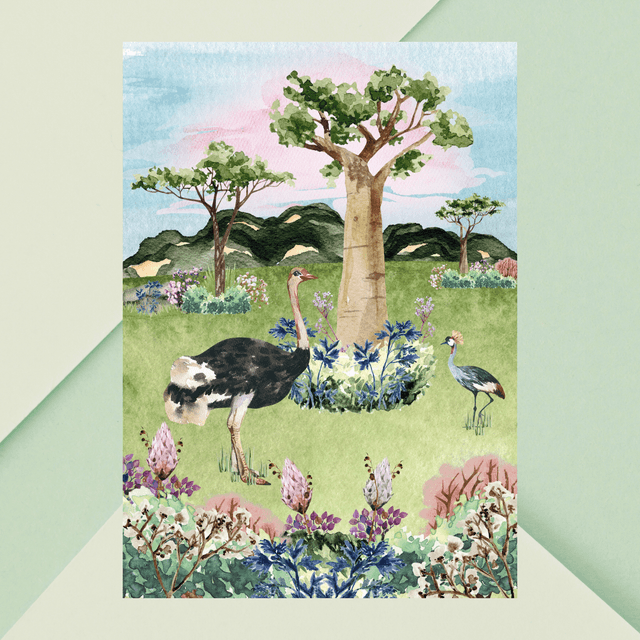 Impression d&#039;Autruches dans la Savane Africaine - Art Majestueux de la Faune / Ostriches in the African Savannah Print - Majestic Wildlife Art 