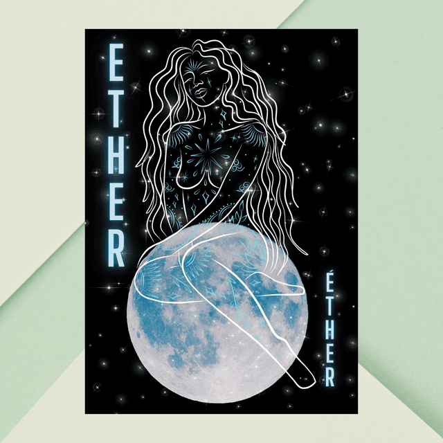 Impression Art Linéaire Féminin Élément Éther - Assise sur le Sommet du Monde / Ether Element Female Line Art Print - Sitting on Top of the World