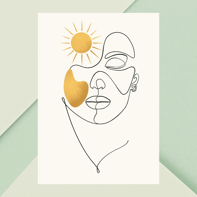 Déesse du Soleil Doré : Impression d&#039;Art en Ligne Féminin Éthéré / Golden Sun Goddess: Ethereal Female Line Art Print