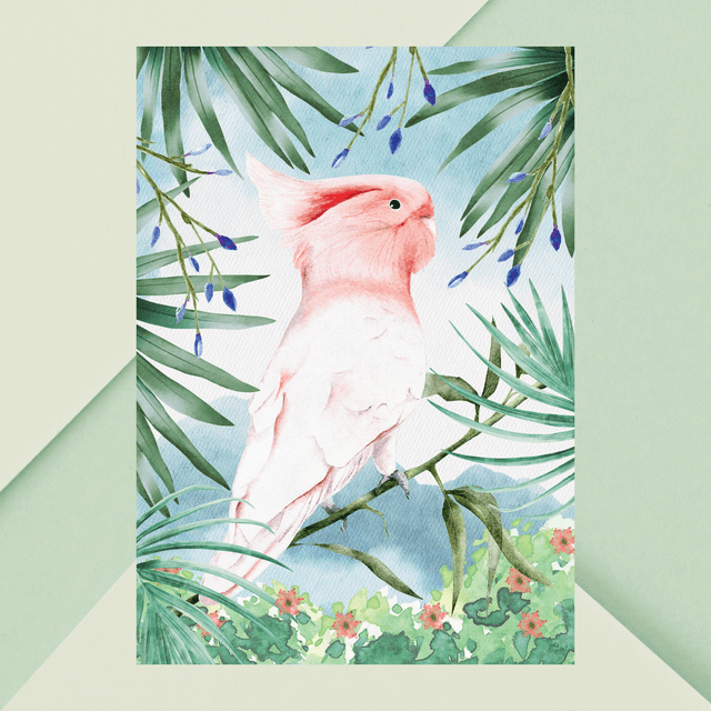 Impression Cacatoès de Leadbeater dans la Forêt Tropicale -  Faune Exotique / Leadbeater&#039;s Cockatoo in Tropical Forest Print - Exotic Wildlife 
