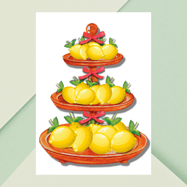 Impression d&#039;Art Plateau de Citrons avec Ruban Rouge - Décoration Maison Stylée  / Red Ribbon Lemons Tray Art Print - Stylish Home Decor 