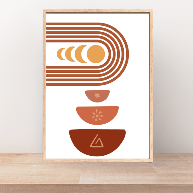Impressions Murales Géométriques Boho avec Bols et Cycle Lunaire / Boho Bowls Lunar Cycle Geometric Wall Art Prints – Modern Bohemian