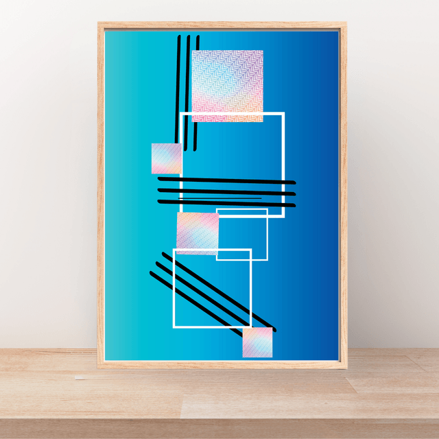 Carrés géométriques abstraits sur dégradé bleu / Geometric Abstract Squares on Blue Gradient
