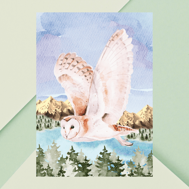 Impression d'Art Chouette en Vol dans la Forêt / Snowy Owl Flying Through Forest Art Print – Majestic Winter Sky Decor
