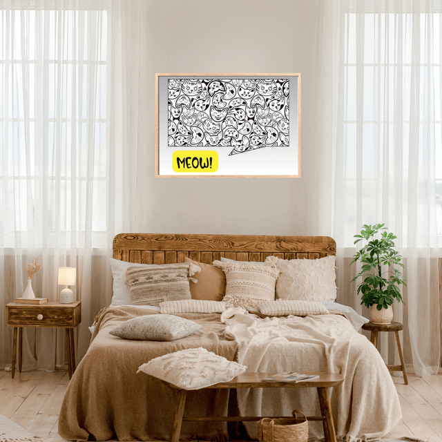 Impression Typographique 'Meow' avec Visages de Chats - Décoration Murale Ludique / Meow Typography with Cat Faces Print - Playful Wall Decor