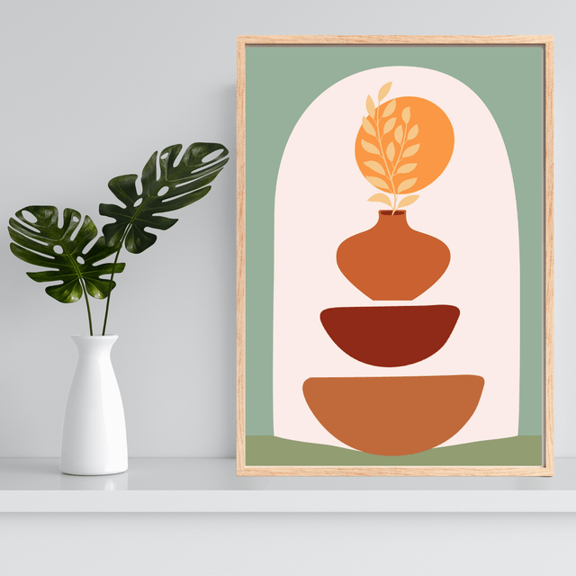 Impression d'Art Bols en Argile Bohème / Boho Clay Bowls Art Print – Earthy Minimalist Wall Decor