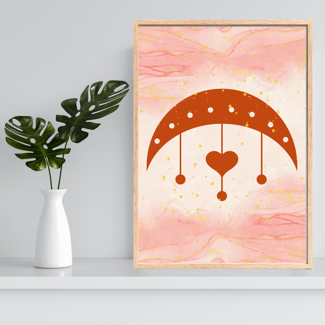 Affiche Murale Bohème Cœur Céleste / Boho Celestial Heart Wall Art Print - Modern Terracotta and Gold