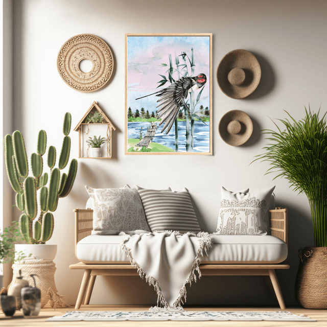 Impression d'Art Sanctuaire d'Oiseaux en Bambou –Décoration Mural Inspirée de la Nature / Bamboo Bird Sanctuary Art Print – Nature-Inspired Wall Decor