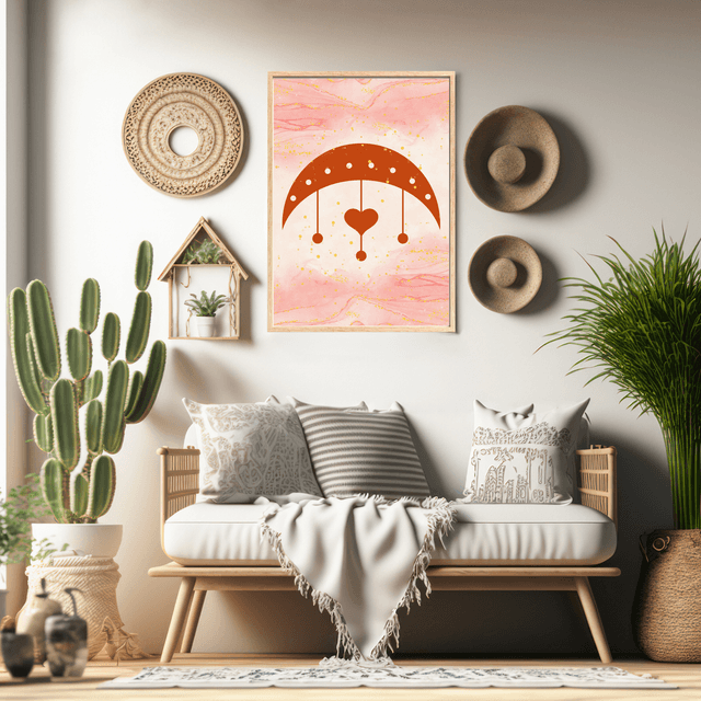 Affiche Murale Bohème Cœur Céleste / Boho Celestial Heart Wall Art Print - Modern Terracotta and Gold