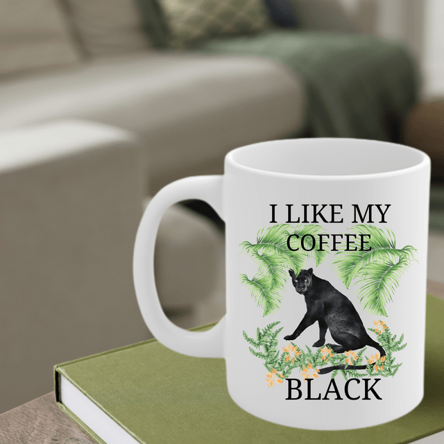 Mug avec Panthère Noire – Design 'J’aime Mon Café Noir / Black Panther Mug – 'I Like My Coffee Black' Jungle Design