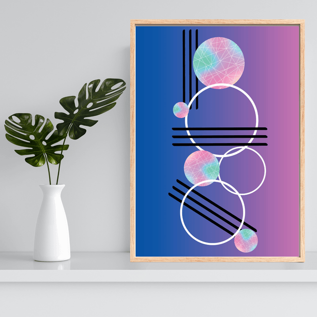 Geometric Abstract Circles on Blue-Purple Gradient