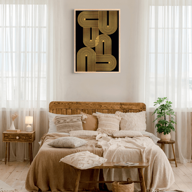 Golden Rhythm – Minimalist Geometric Wall Art / Rythme Doré – Art Mural Géométrique Minimaliste ( Serie 1 )