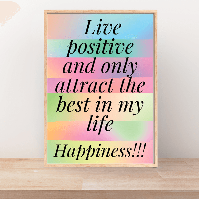 Impression Typographique Affirmation Positive en Direct / Live Positive Affirmation Typography Print:  Décoration Murale Santé Mental