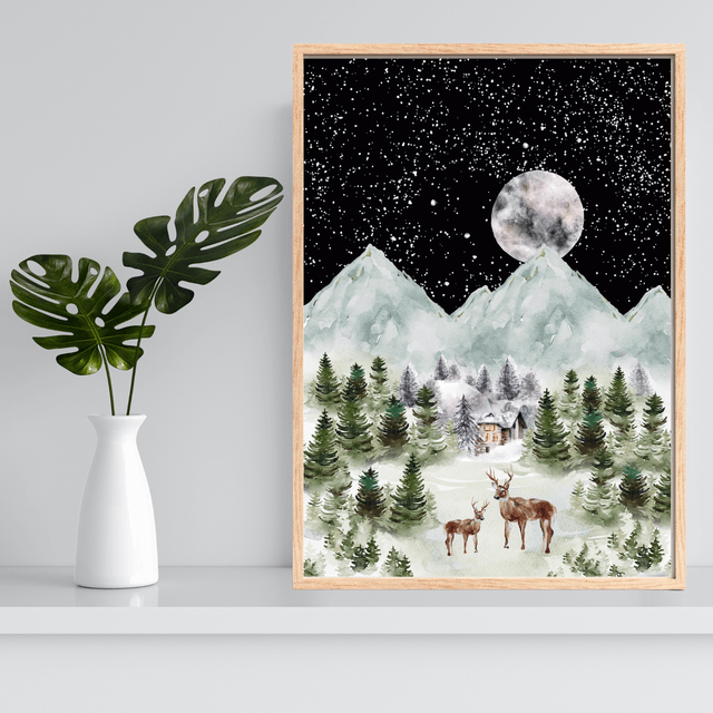 Harmonie : Cerfs sous la Lumière de la Lune / Harmony: Deer under Moonlight Print