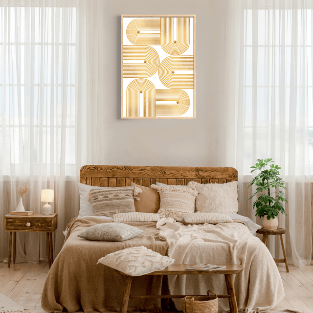 Golden Rhythm – Minimalist Geometric Wall Art / Rythme Doré – Art Mural Géométrique Minimaliste ( Serie 4 )