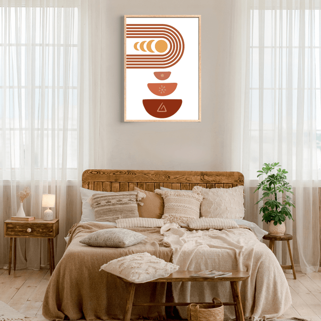 Impressions Murales Géométriques Boho avec Bols et Cycle Lunaire / Boho Bowls Lunar Cycle Geometric Wall Art Prints – Modern Bohemian