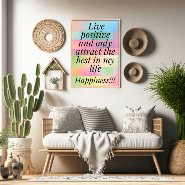 Impression Typographique Affirmation Positive en Direct / Live Positive Affirmation Typography Print:  Décoration Murale Santé Mental