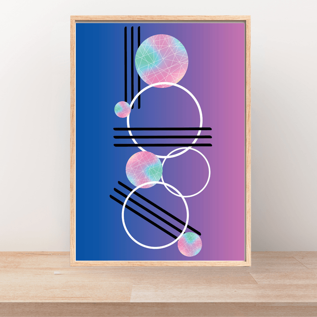 Geometric Abstract Circles on Blue-Purple Gradient