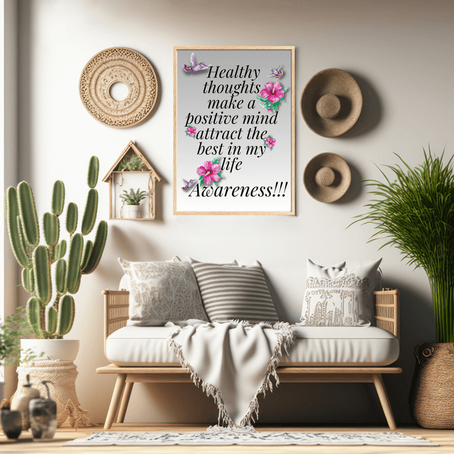 Impression Typographique d'Affirmations de Pensées Saines / Healthy Thoughts Affirmation Typography Print:  Décoration Murale Santé Mental