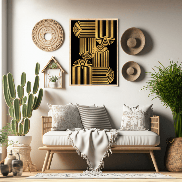 Golden Rhythm – Minimalist Geometric Wall Art / Rythme Doré – Art Mural Géométrique Minimaliste ( Serie 1 )