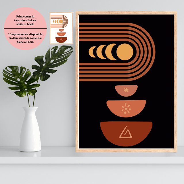 Impressions Murales Géométriques Boho avec Bols et Cycle Lunaire / Boho Bowls Lunar Cycle Geometric Wall Art Prints – Modern Bohemian