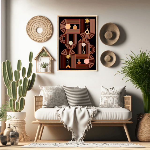 Oasis Vintage – Impression Géométrique Bohème aux Tons Terres / Vintage Oasis – Bohemian Geometric Print with Earth Tones