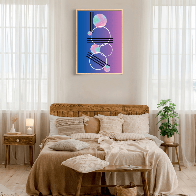 Geometric Abstract Circles on Blue-Purple Gradient