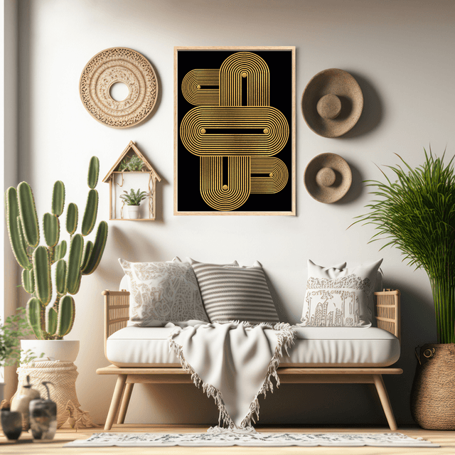 Golden Rhythm – Minimalist Geometric Wall Art / Rythme Doré – Art Mural Géométrique Minimaliste ( Serie 3 )