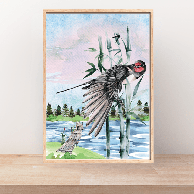 Impression d'Art Sanctuaire d'Oiseaux en Bambou –Décoration Mural Inspirée de la Nature / Bamboo Bird Sanctuary Art Print – Nature-Inspired Wall Decor
