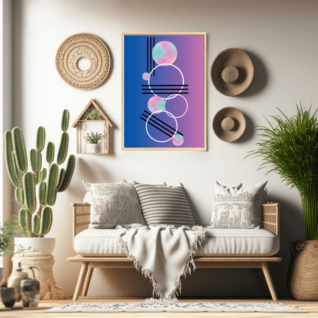 Geometric Abstract Circles on Blue-Purple Gradient