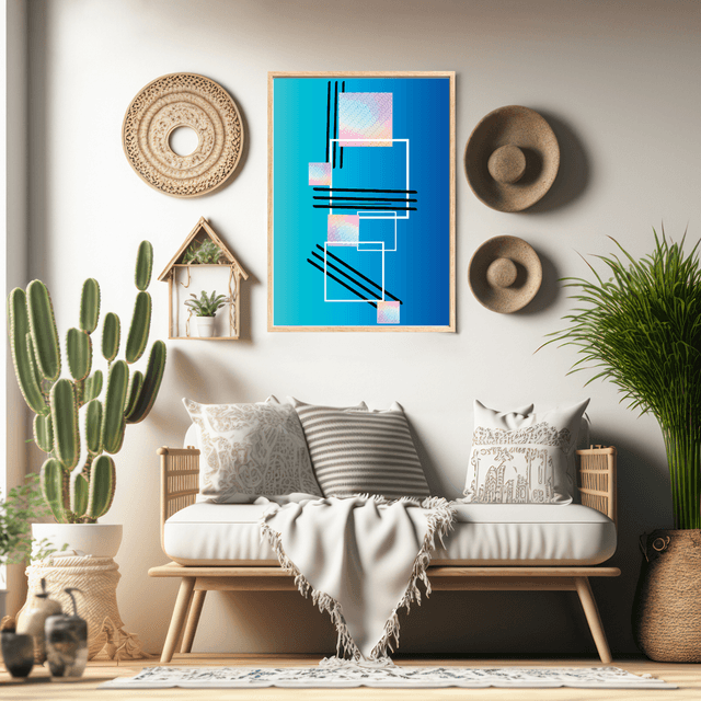 Carrés géométriques abstraits sur dégradé bleu / Geometric Abstract Squares on Blue Gradient
