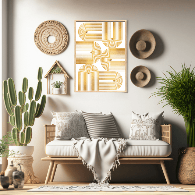 Golden Rhythm – Minimalist Geometric Wall Art / Rythme Doré – Art Mural Géométrique Minimaliste ( Serie 4 )