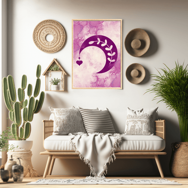Affiche Demi-Lune & Cœur Bohème Violet / Purple Half-Moon & Heart Boho Art Print