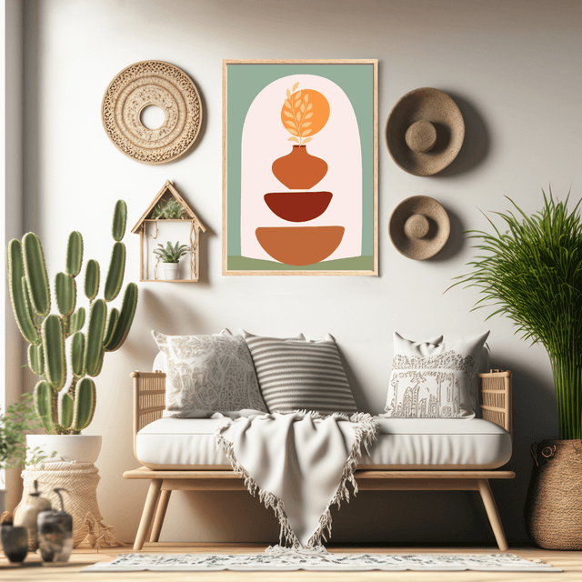 Impression d'Art Bols en Argile Bohème / Boho Clay Bowls Art Print – Earthy Minimalist Wall Decor