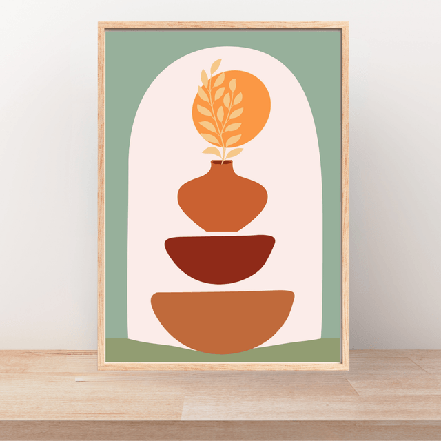 Impression d'Art Bols en Argile Bohème / Boho Clay Bowls Art Print – Earthy Minimalist Wall Decor