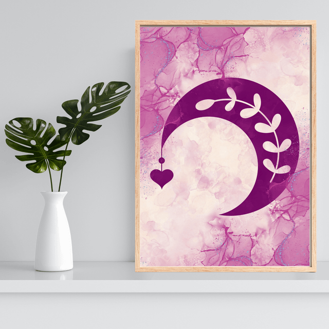 Affiche Demi-Lune & Cœur Bohème Violet / Purple Half-Moon & Heart Boho Art Print