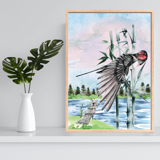 Impression d'Art Sanctuaire d'Oiseaux en Bambou –Décoration Mural Inspirée de la Nature / Bamboo Bird Sanctuary Art Print – Nature-Inspired Wall Decor